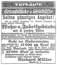 Tannenhauer Anzeige Grundst&uuml;ck 1910